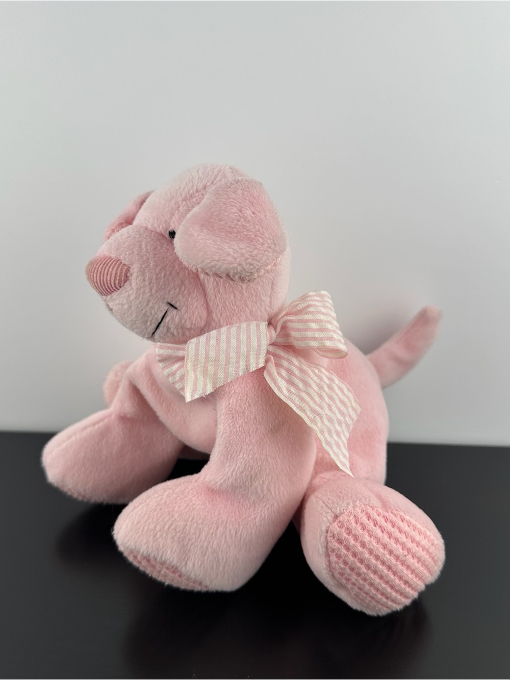 Russ Berrie Rare Doogles Jr Pink Puppy Dog 8” Striped Bow Plush Rattle Inside